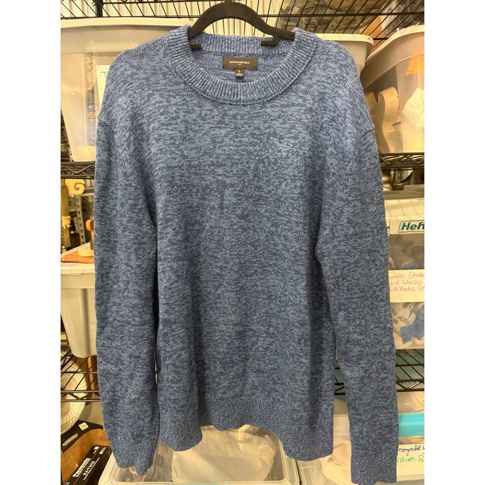 Banana Republic Mens Blue Marl Knit Crewneck Sweater Large Pullover Long Sleeve